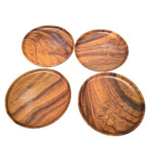 Acacia Wood Set of 4 Dinner Plates 10" Inch Round Lightweight Servers Dishes